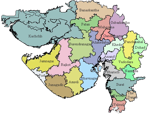 Map of Gujarat, India, courtesy: Census of India.